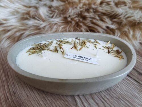 Sójová svíčka v betonu – Loď citronové trávy